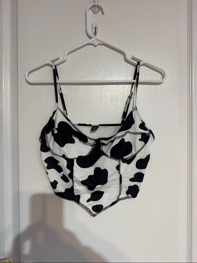 Cow Print Cropped Cami Top - Black & White